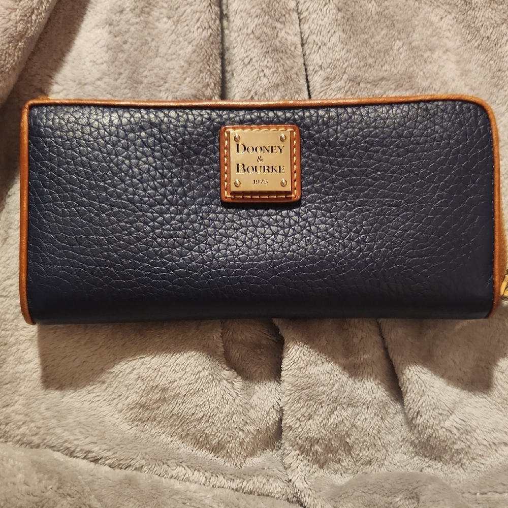 Dooney & Bourke Blue Leather Wallet with Gold Accents